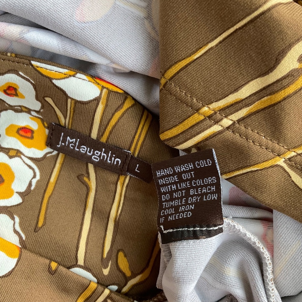J. McLaughlin Dress Jersey Knit Brown Yellow Floral (L) - Picture 6 of 8